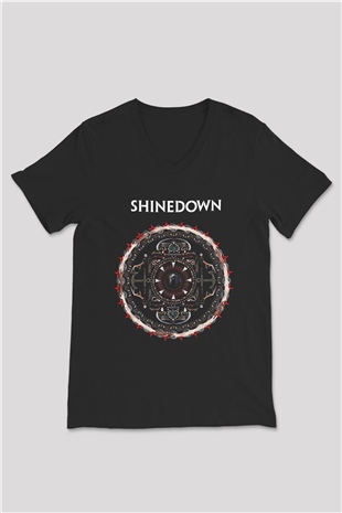Shinedown Baskılı Unisex Siyah V Yaka Tişört - Tshirt