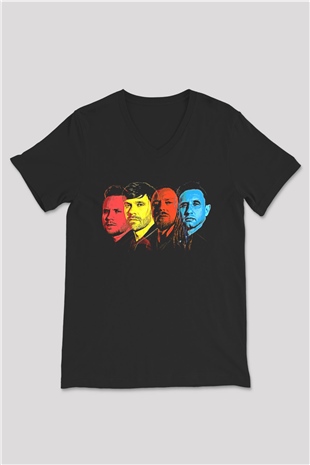 Shinedown Baskılı Unisex Siyah V Yaka Tişört - Tshirt