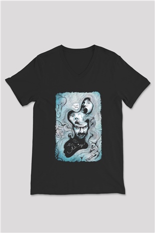 Shining Siyah Unisex V Yaka Tişört