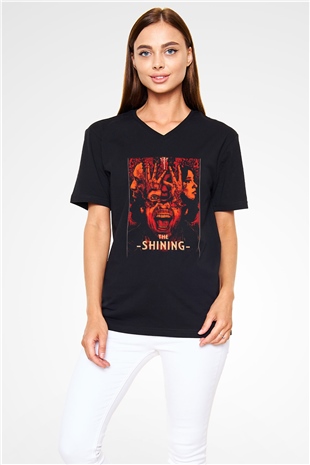 Shining Siyah Unisex V Yaka Tişört