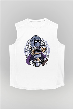 Shredder Bastard Baskılı Beyaz Unisex Kolsuz Tişört