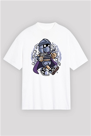 Shredder Bastard Baskılı Beyaz Unisex Oversize Tişört