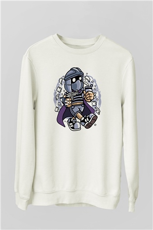 Shredder Bastard Baskılı Beyaz Unisex Sweatshirt