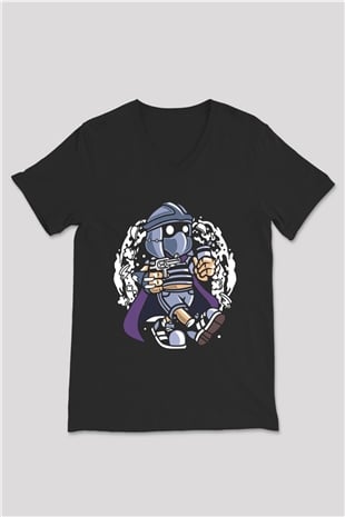Shredder Bastard Baskılı Siyah Unisex V Yaka Tişört