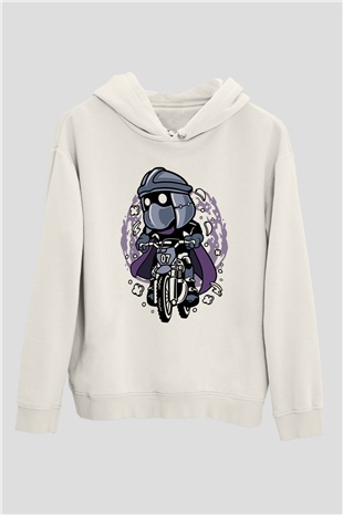 Shredder Biker Baskılı Beyaz Unisex Hoodie