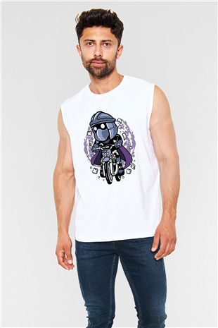 Shredder Biker Baskılı Beyaz Unisex Kolsuz Tişört