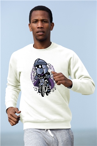 Shredder Biker Baskılı Beyaz Unisex Sweatshirt