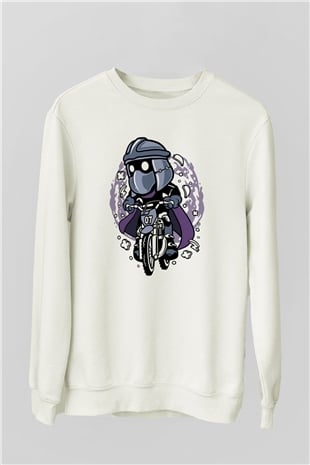 Shredder Biker Baskılı Beyaz Unisex Sweatshirt