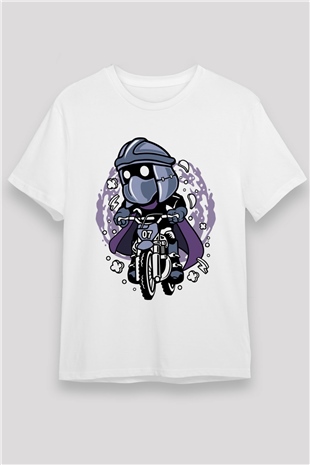 Shredder Biker Baskılı Beyaz Unisex Tshirt