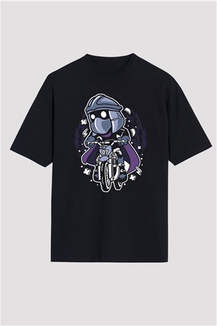 Shredder Biker Baskılı Siyah Unisex Oversize Tişört