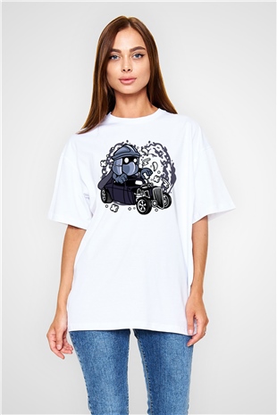 Shredder Hotrod Baskılı Beyaz Unisex Oversize Tişört