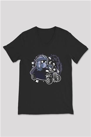 Shredder Hotrod Baskılı Siyah Unisex V Yaka Tişört