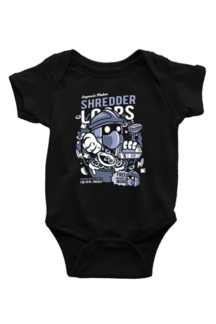Shredder Loops Baskılı Siyah Bebek Body - Zıbın