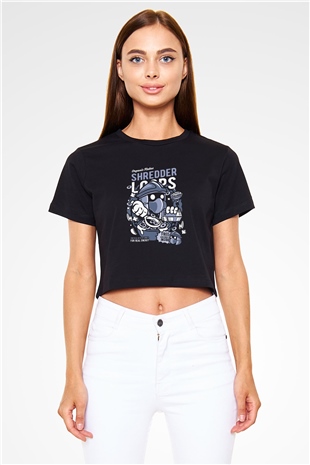 Shredder Loops Baskılı Siyah   Crop Top Tişört
