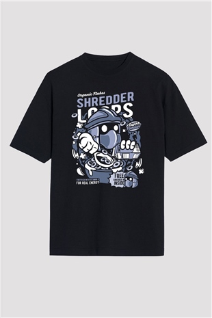 Shredder Loops Baskılı Siyah Unisex Oversize Tişört