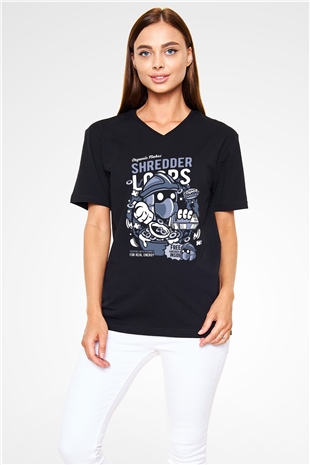 Shredder Loops Baskılı Siyah Unisex V Yaka Tişört