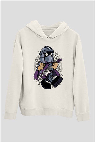 Shredder Rocker Baskılı Beyaz Unisex Hoodie