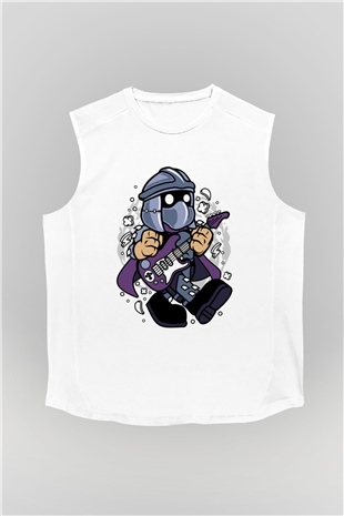Shredder Rocker Baskılı Beyaz Unisex Kolsuz Tişört
