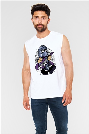 Shredder Rocker Baskılı Beyaz Unisex Kolsuz Tişört