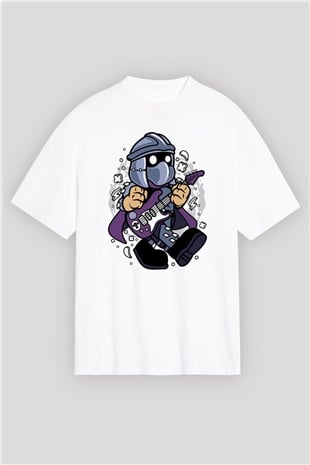 Shredder Rocker Baskılı Beyaz Unisex Oversize Tişört