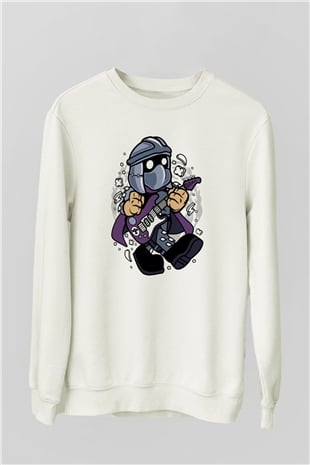 Shredder Rocker Baskılı Beyaz Unisex Sweatshirt