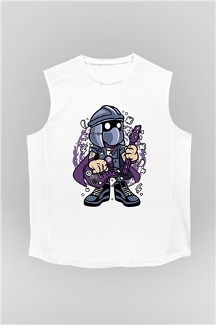 Shredder Rockstar Baskılı Beyaz Unisex Kolsuz Tişört