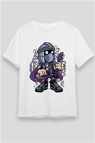 Shredder Rockstar Baskılı Beyaz Unisex Tshirt