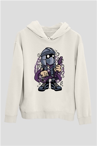 Shredder Rockstar Baskılı Beyaz Unisex Hoodie