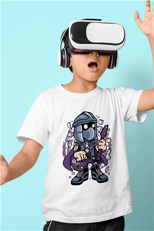 Shredder Rockstar Baskılı Beyaz Unisex Çocuk Tshirt