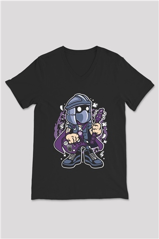 Shredder Rockstar Baskılı Siyah Unisex V Yaka Tişört