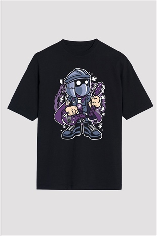 Shredder Rockstar Baskılı Siyah Unisex Oversize Tişört