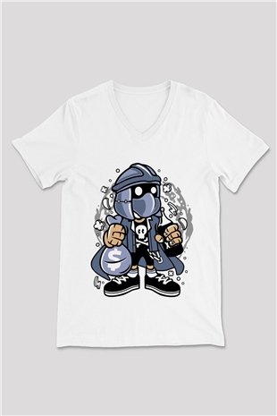 Shredder Street Bastard Baskılı Beyaz Unisex V Yaka Tişört