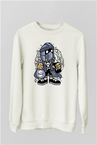 Shredder Street Bastard Baskılı Beyaz Unisex Sweatshirt