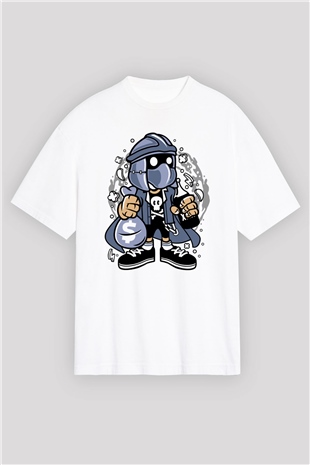 Shredder Street Bastard Baskılı Beyaz Unisex Oversize Tişört
