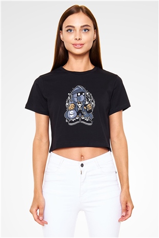 Shredder Street Bastard Baskılı Siyah Kadın Crop Top Tişört