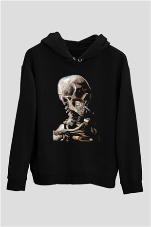 Sigara İçen İskeletSiyah  Unisex Hoodie