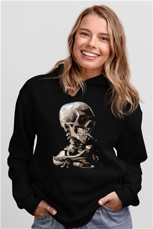 Sigara İçen İskeletSiyah  Unisex Hoodie