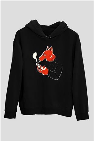 Sigara İçen TilkiSiyah  Unisex Hoodie
