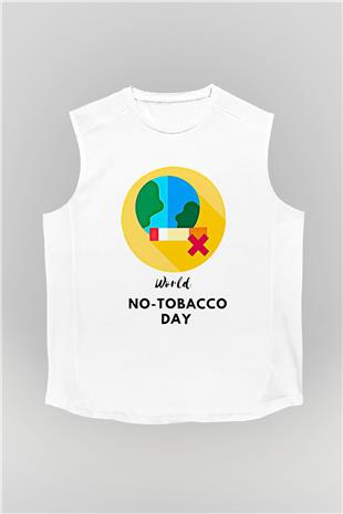 Sigarayı Bırakma Günü Baskılı Beyaz Unisex Kolsuz Tişört - Tshirt
