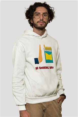 Sigarayı Bırakma Günü Baskılı Beyaz Unisex Kapüşonlu Sweatshirt