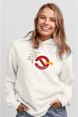 Sigarayı Bırakma Günü Baskılı Beyaz Unisex Kapüşonlu Sweatshirt