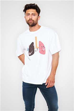Sigarayı Bırakma Günü Baskılı Beyaz Unisex Oversize Tişört - Tshirt
