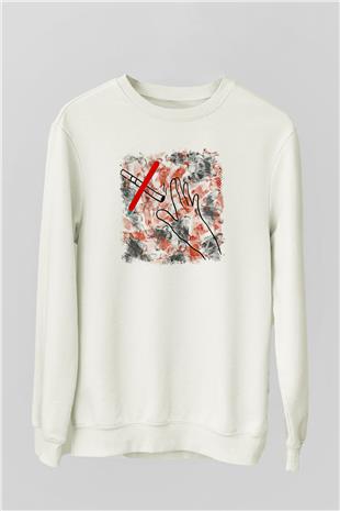 Sigarayı Bırakma Günü Baskılı Beyaz Unisex Sweatshirt