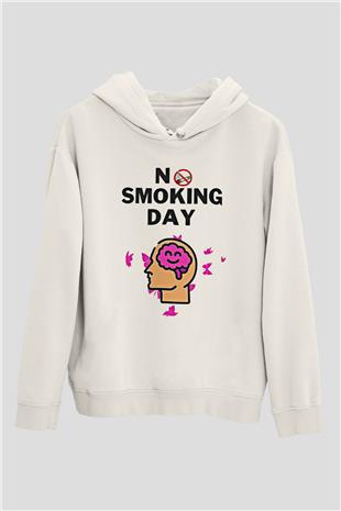Sigarayı Bırakma Günü Baskılı Beyaz Unisex Kapüşonlu Sweatshirt