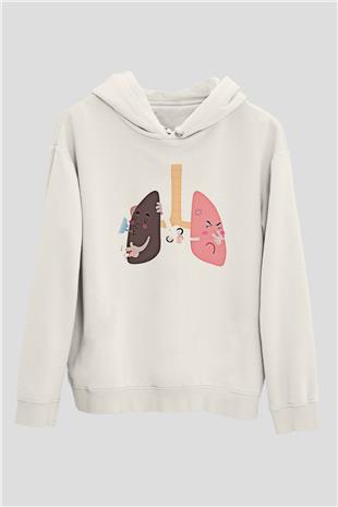 Sigarayı Bırakma Günü Baskılı Beyaz Unisex Kapüşonlu Sweatshirt