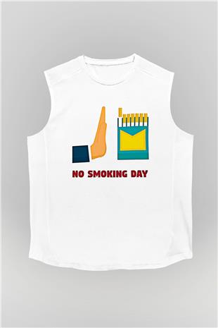 Sigarayı Bırakma Günü Baskılı Beyaz Unisex Kolsuz Tişört - Tshirt