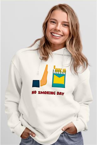 Sigarayı Bırakma Günü Baskılı Beyaz Unisex Kapüşonlu Sweatshirt
