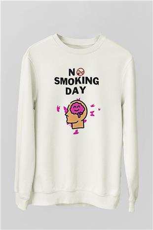 Sigarayı Bırakma Günü Baskılı Beyaz Unisex Sweatshirt