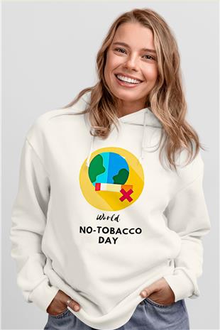 Sigarayı Bırakma Günü Baskılı Beyaz Unisex Kapüşonlu Sweatshirt