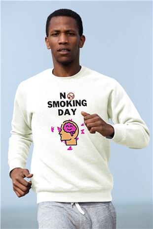 Sigarayı Bırakma Günü Baskılı Beyaz Unisex Sweatshirt